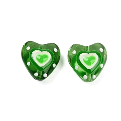 Зеленый лайм Бусы лэмпворк ручной работы, сердце, зеленый лайм, 14x14x9 мм, отверстие : 1 мм