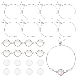 Серебро Набор для самостоятельного изготовления браслета со слайдером из купольного звена, включая изготовление браслета с ползунком из латунной коробки и настройку разъема кабошон, Кабошоны из стекла, серебряные, 24 шт / коробка