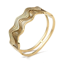 Real 18K Gold Plated 304 Stainless Steel Hollow Wavy Hinged Bangles for Women, Real 18K Gold Plated, Inner Diameter: 1-7/8x2-3/8 inch(4.8x5.95cm), 23.5mm