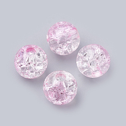 Pink Acrylic Beads, Transparent Crackle Style, Round, Pink, 8x7mm, Hole: 2mm, about 1840pcs/500g