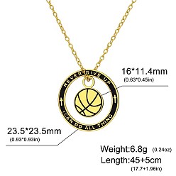 Golden Sports 304 Stainless Steel Enamel Ring with Basketball Pendant Necklaces, Black, Golden, 17.72 inch(45cm)