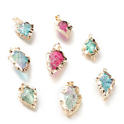 Mixed Color Electroplated Natural Quartz Crystal Pendants & Link, with Golden Edge Brass Finding, Arrowhead, Mixed Color, 27~36x15.5~18.5x5.5~8mm, Hole: 6x4mm