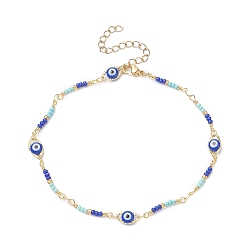 Золотой Латунный ножной браслет с цепочкой от сглаза со стеклянными бусинами, золотые, 9-1/8 дюйм (23 см)