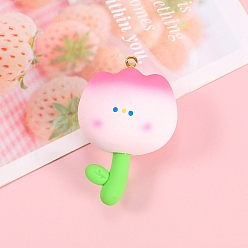 Розовый Большие подвески из непрозрачной смолы, с золотыми тонами железных петель, цветок, туманная роза, 60x40 мм