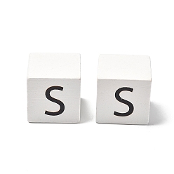 Letter S Древесина европейского бисера, бусины с большим отверстием, куб с письмом, Письмо с, 30.5x30.5x29.5~30.5 мм, отверстие : 5 мм