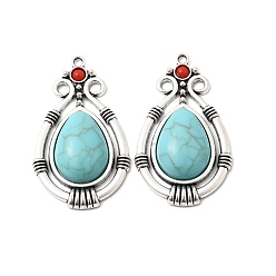 Teardrop Подвески из сплава и акрила в тибетском стиле, античное серебро, слеза, 39x23x6.5 мм, отверстие : 1.8 мм