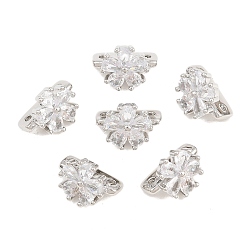 Platine Barres d'espacement en laiton micro-pavé de zircone cubique transparente Shegrace Flower, sans cadmium et sans plomb et sans nickel, plaqué longue durée, platine, 13x9.5x7.5mm, Trou: 1.2mm