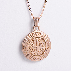Розовое Золото Винтажная панк-медаль святого духа плоская круглая подвеска из нержавеющей стали мужские ожерелья, розовое золото 