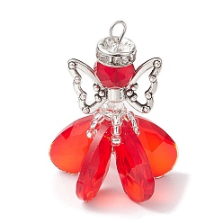 Красный Стеклянные подвески, ангельское очарование, с бусинами из сплава и 304 петлями из нержавеющей стали, граненые, красные, 32x28x26 мм, отверстие : 3.5x3 мм