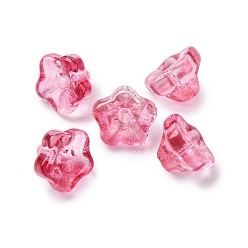 Ярко-Розовый Прозрачные стеклянные бусины, петуния, с золотой порошок, ярко-розовый, 9x9x6 мм, отверстие : 1.4 мм