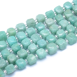 Amazonite Chapelets de perles amazonite naturelles  , facette, cube, 7.5~9x7.5~9x7.5~9mm, Trou: 0.8mm, Environ 37 pcs/chapelet, 15.35 pouce (39 cm)