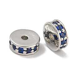 Средно-синий Стойки обшивки латунь микро проложить кубического циркония бусы, без свинца и без кадмия, долговечный, платина, круглые, светло-синий, 7x2.5 мм, отверстие : 1.5 мм