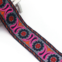 Темно-Розовый Плоские полиэфирные ленты с вышивкой в этническом стиле, жаккардовая лента, аксессуары для одежды, темно-розовыми, 2 дюйм (50 мм), около 7.66 ярдов (7 м) / шт