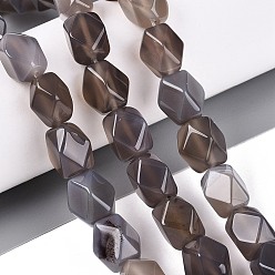 Серый агат Серые натуральные бусины из агата , граненый ромб, 13~14x8.5~12x8.5~12 мм, отверстие : 0.9~1 мм, около 28 шт / нитка, 15.16~15.35 дюйм (38.5~39 см)