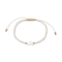 Луна Браслеты из ракушечного жемчуга, плетеные из бисера, с латунными бусинами и бусинами из натуральных пресноводных ракушек, луна, внутренний диаметр: 2-1/4~3-1/4 дюйм (5.7~8.4 см)