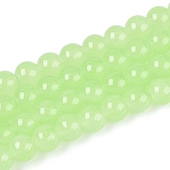 Бледно-Зеленый Выпечки окрашены имитация нефрита стекловолокна круглый шарик, бледно-зеленый, 8.5~9 мм, отверстие : 1.5 мм, около 100~105 шт / нитка, 31.8 дюйм