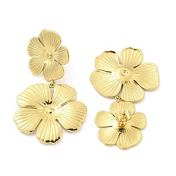 Golden Ion Plating(IP) 304 Stainless Steel Earring Findings, Flower, Golden, 50.5x28mm