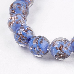 Mixed Color Handmade Gold Sand Lampwork Beads, Round, Mixed Color, 11~12mm, Hole: 1~2mm