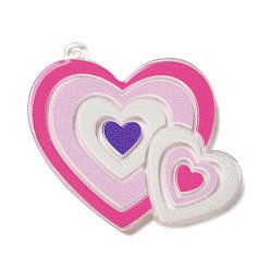 Colorful Translucent Acrylic Pendants, Heart Charms, Colorful, 35x36x2mm, Hole: 1.4mm