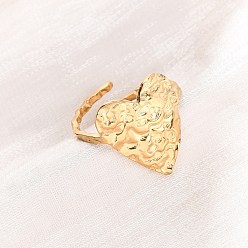 Настоящее золото 18K 304 открытые манжеты из нержавеющей стали для женщин, сердце, ионное покрытие (ip), реальный 18 k позолоченный, размер США 9 1/2 (19.3 мм)