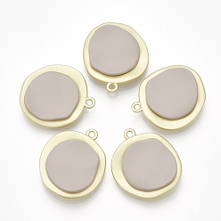 Rosy Brown Smooth Surface Spray Painted Alloy Pendants, Flat Round, Matte Gold Color, Rosy Brown, 26x23x5mm, Hole: 2mm