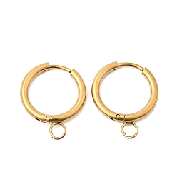 Настоящее золото 18K 304 серьги с обручем из нержавеющей стали, ионное покрытие (ip), с горизонтальной петлей, реальный 18 k позолоченный, 19x16x2 мм, отверстие : 2.5 мм, штифты : 0.9 мм