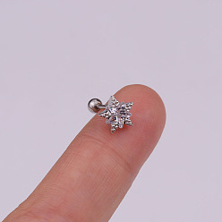 Звезда Латунная микропаве прозрачная кубическая циркония серьга для хряща, с 316 l хирургическими штифтами из нержавеющей стали, цвет нержавеющей стали, звезда, 6 мм