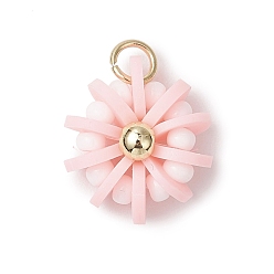 Лавандовый румянец Подвески из полимерной глины, стеклянных семян и латуни ручной работы, цветок, с 304 кольцами из нержавеющей стали, лавандовый румянец, 15x14x6 мм