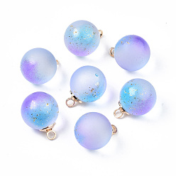 Озёрно--синий Двухцветные прозрачные стеклянные подвески, с петлей из латуни, покрытой светлым золотом, матовые, с блеском порошок, круглые подвески, Плут синий, 16x12 мм, отверстие : 2 мм