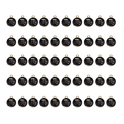 Scorpio Alloy Enamel Pendants, Flat Round with Constellation, Light Gold, Black, Scorpio, 15x12x2mm, Hole: 1.5mm, 50pcs/Box