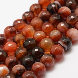 (123L) Белый крем непрозрачный блеск Граненый агат / полосатый агат, круглые, окрашенная и подогревом, огнеупорный кирпич, 8 мм, отверстие : 1 мм, около 46~48 шт / нитка, 14.25~14.96 дюйм (36~38 см)