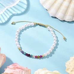 Разноцветный Регулируемые плетеные браслеты из бисера из натурального агата, с нейлоновой нитью и пластиковой имитацией жемчуга, красочный, внутренний диаметр: 2-1/4~2-3/4 дюйм (5.6~7.1 см)