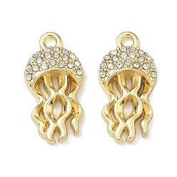 Jellyfish Сплава кристалла горный хрусталь подвески, подвески на тему океана, золотые, медуза, 21x10.5x3.5 мм, отверстие : 1.8 мм