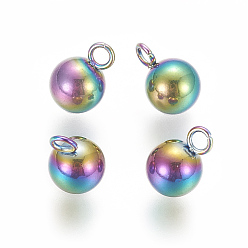 Rainbow Color Ionenbeschichtung (IP) 304 Edelstahlanhänger, Runde, Regenbogen-Farb, 9x6 mm, Bohrung: 1.7 mm