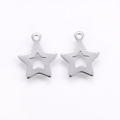 Edelstahl Farbe Anlaufgeschützt 304 Charms aus Edelstahl, Stern, Edelstahl Farbe, 12x10x0.5 mm, Bohrung: 1 mm