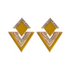 (932FM) Темно-синий аква-матовый с подкладкой Серьги-гвоздики с подвесками из сплава в форме ромба и треугольника, украшенные кристаллами и стразами, с эмалью, золотые, темно-золотистые, 32x20 мм