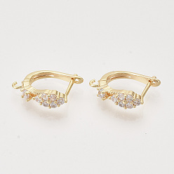 Настоящее золото 18K Серьги-кольца из латуни с кубическим цирконием и застежкой сзади, без никеля , с горизонтальной петлей, реальный 18 k позолоченный, 17.5x4.5x13.5 мм, отверстие : 1.5 мм, штифты : 0.8x1 мм