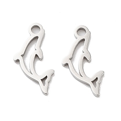 Нержавеющая Сталь Цвет Не тускнеющие 316 подвески из хирургической нержавеющей стали, лазерная резка, ручная полировка, прелести дельфинов, цвет нержавеющей стали, 14x7x1 мм, отверстие : 1.6 мм