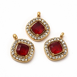FireBrick PVD Vacuum Plating 304 Stainless Steel Cubic Zirconia Pendants, with Rhinestone, Rhombus Charms, FireBrick, 13.5x10.5x4mm, Hole: 1.8mm