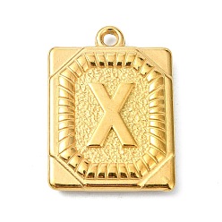 Letter X Ионное покрытие (ip) 304 подвески из нержавеющей стали, прямоугольник с подвеской в виде буквы, реальный 18 k позолоченный, Письмо X, 24.5x18x3 мм, отверстие : 1.8 мм