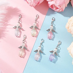 (52) Непрозрачная лаванда Акриловые подвесные украшения, ангел, с имитацией жемчуга из АБС-пластика и сплавом в тибетском стиле, разноцветные, 51 мм