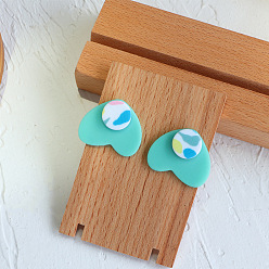 Голубой Серьги-гвоздики из акрила и смолы, сердце, голубой, 25 мм