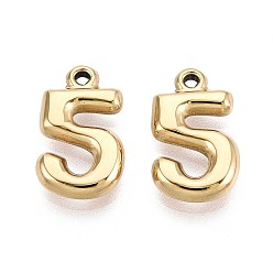 Настоящее золото 18K Ионное покрытие (ip) 304 подвески из нержавеющей стали, число 5, реальный 18 k позолоченный, 17x10x3 мм, отверстие : 1.4 мм