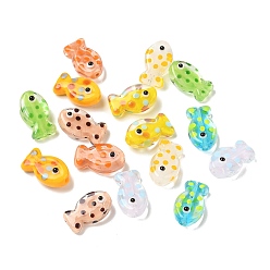 Gemischte Farbe Transparente handgemachte Lampwork Perlen, Fisch mit Punkten, Gemischte Farbe, 21.5x13x10.5 mm, Bohrung: 1.6 mm
