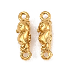 Chapado en Oro Real 18K Tema oceánico 304 dijes conectores de acero inoxidable, enlaces de caballitos de mar, revestimiento de iones (ip), larga duración plateado, real 18 k chapado en oro, 12x3x3 mm, agujero: 1 mm, sobre 15 unidades / bolsa