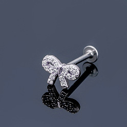 Bowknot 316l серьги для хряща из хирургической нержавеющей стали с микропаве из прозрачного кубического циркония, цвет нержавеющей стали, ежедневные аксессуары для ушей, бантом, 10 мм
