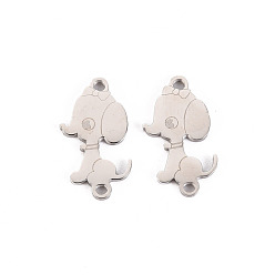 Stainless Steel Color Non-Tarnish 304 Stainless Steel Links/Connectors, Laser Cut, Dog, Stainless Steel Color, 16x8x1mm, Hole: 1.2mm