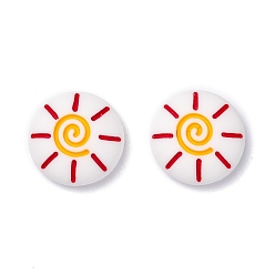 White Opaque Resin Cabochons, Navy Style, Flat Round with Sun, White, 19x8mm