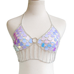 Серебро Сиреневый акриловый чешуйчатый сплав пайеток кисточка цепь сексуальная грудь тела цепи для пляжной вечеринки, серебряные, 920 мм