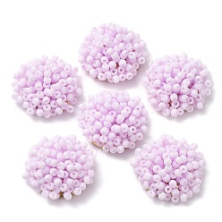 Сливовый Стеклянные кабошоны из бисера, кассетные шарики, с золотыми позолоченными перфорированными дисками, полукруглый, красочный, 19.5x9 мм